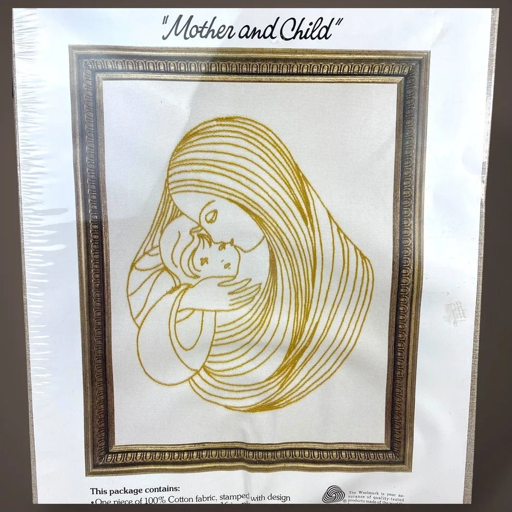 WonderArt Mother Child Christmas Stitchery Kit Sealed Embroidery 12x16 1970s